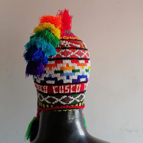 Chullo Unisex Knitted Wool Multicolored Beads Peruvian Crafts main image 4